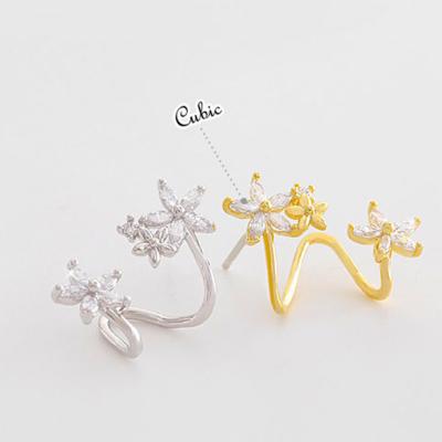 China Fashion Style Artificial Flower Shape Silver Earrings Design Bridesmaid Earrings Ear Cuff Earrings for sale