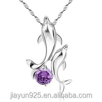 China New Design Jewelry Italy Style Pendant Necklace 925 Sterling Silver Dolphin Love CZ Romantic Animal Charms for sale