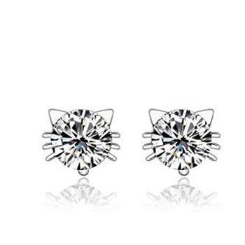 China Lovely Cute Diamond Cat 925 Sterling Silver Earrings, Fashion Silver Earrings for sale