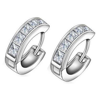 China CLASSIC High Quality Micro Pave 925 Sterling Silver Hoop Earrings, 18K White Gold Plated Silver Hoop Earrings for sale