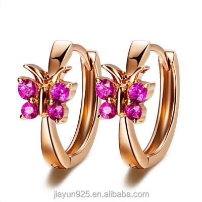 China Elegant Fashion Silver Jewelyr 18K Rose Gold Earrings, Butterfly Ruby Gold Fashion Earrings for sale