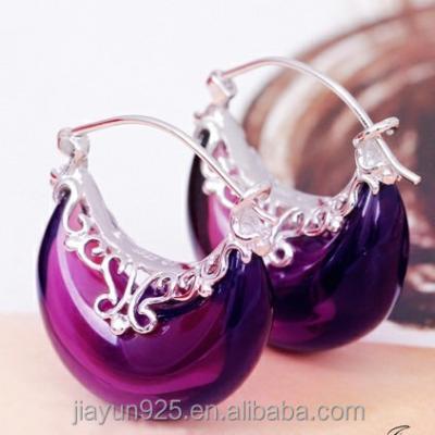 China Retro Lady Style Fashion 925 Sterling Silver Moon Boat Top Sale Classic Austria Crystal Gemstone Hoop Earrings for sale