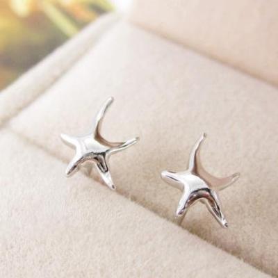 China Unique Starfish 925 Sterling Silver Druzy Stud Earrings, 925 High Quality Silver Stud Earrings, Simple Sweet Style Design Rhodium Plated Stud Earrings for sale