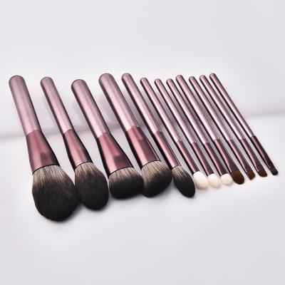 China Wooden Makeup Brush Set 12 Pcs Champagne Gold Handle Makeup Brush Set With PU Bag for sale