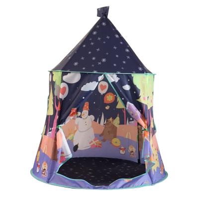 China Easy Install Clear Four Kids Poles Kids Play Tent 190 Polyester Taffeta Canvas Teepee Pop Teepees Snowman Animal Tent for sale