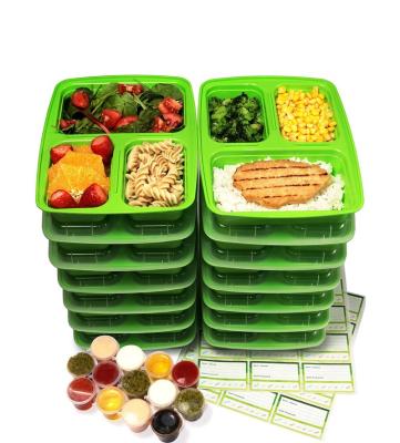 China 3 Compartment Microwavable Eco Friendly Reusable Plastic Food Storage Containers for sale