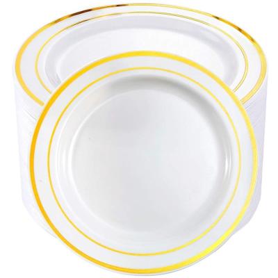 China 2020 Hot Selling Disposable Amazon Manufacturer 50 COUNT Gold Rim Disposable Plastic Dinner Plates 10.25 Inch Set For Wedding Party for sale