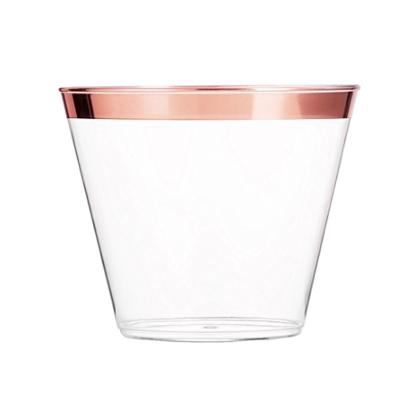 China 9oz Disposable Drink Ware Disposable Type Rose Gold Rim Plastic Cup for sale