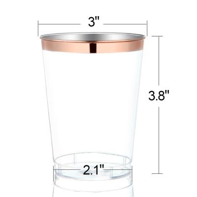 China 50 Count Rose Gold Trim Disposable Heavy Duty Plastic Cups For Party 9 oz 10 oz 12 oz for sale