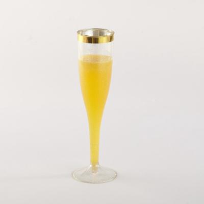 China Disposable Gold Champagne Flutes Disposable Tumblers Red Ripped Cocktail Cups Transparent Plastic Wine Glass Tumblers For Party Events for sale