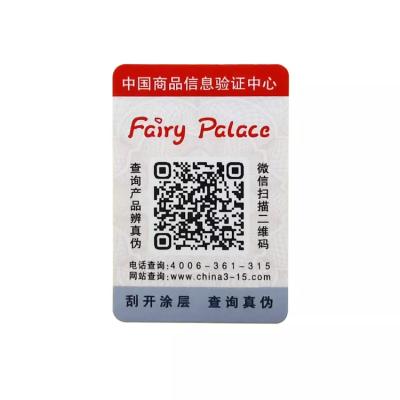 China Custom Waterproof OEM Manufacturer Printing QR Code Security Label Scratch Coating Stickers Label Packaging QR Code Anti-counterfeiting Label for sale