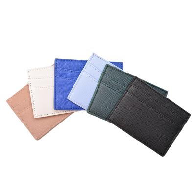 China Hot Selling Eco-Friendly/Convenient/Business/Lifestyle 2021 Soft Or Saffiano Leather Engraved Custom Flat PU Credit ID Card Holder Or Embossed Logo Stamp Holder business card business pocket for sale