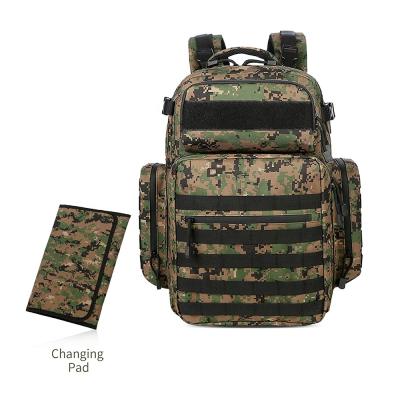 China Travel Good Quality Green Dad Backpack Camouflage Adventure Diaper Bag Tactical Backpack with Changing Pad for sale