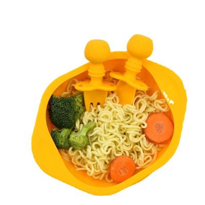 China Baby Food Grade BPA Suction Bowl Spoon Fork Feeding Set Heat Resistant Silicone Free Eco-Friendly for sale