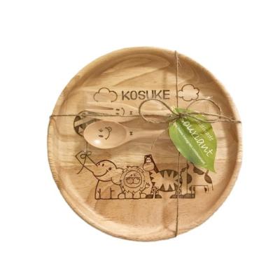 China Wooden Infant Complementary Grid Dish Customized Design Logo Round Shape Casual Food Cartoon for sale