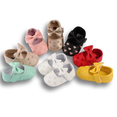 China Lightweight Baby PU Leather Babies Shoes Bow Soled Soft Non-slip Lightweight Baby Sports Shoes for sale