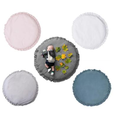 China Baby Educational Organic Gym Round Shape 100% Cotton Solid Color Furniture Room Soft Toy Baby Play Mat With Lace for sale