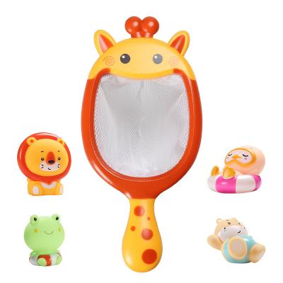 China Made Safety 2020 Summer Giraffe Kid Squeeze Animal Music Bath Net Fishing Floating Toy Water Spray Fish for sale