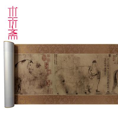 China Ancient Chinese Painting Li Gonglin Wu Ma Tu Chinese House Painting Ancient Ink Painting Wall Mural for sale