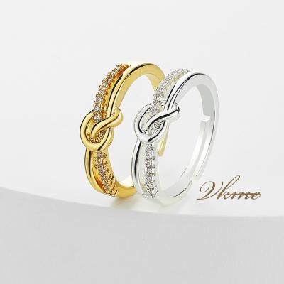 China VKME TRENDY Women Knot Ring Cubic Zircon Adjustable Ring Copper Jewelry For Girl Valentine Day Gift for sale