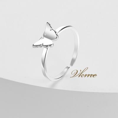 China VKME 2022 Hot Selling Simple Open Adjustable Butterfly Ring Silver Butterfly Ring For Girls TRENDY for sale