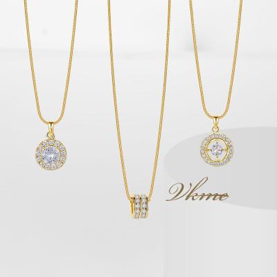 China TRENDY VKME 18k Gold Plated Jewelry Copper Zircon Necklace Circle Pendant For Women 2022 for sale