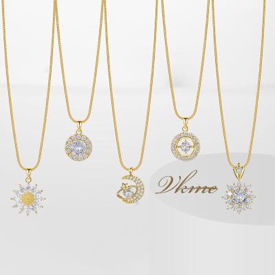 China FASHIONABLE Vintage Retro Fashion VKME INS Style Zircon 18k Gold Plated Copper Choker Pendant Necklace For Female Women for sale