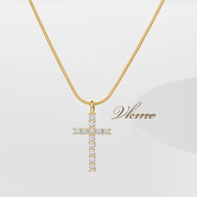 China VKME Trendy Trendy Jewelry 18K Gold Plated Cubic Zircon Crystal Rhinestone Cross Copper Snake Necklace Chain Jewelry for sale