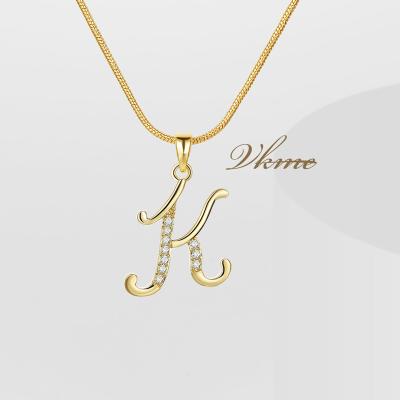 China VKME TRENDY Gold Plated Letter K Necklace Snake Chain Copper Crystal Personalized Diamond Name Letter Pendant Necklace for sale