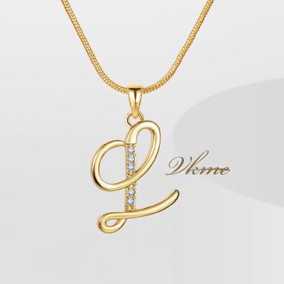 China VKME FASHION Letter L Necklace Gold Plated Zircon Diamond Initial Alphabet M Pendant Jewelry for sale