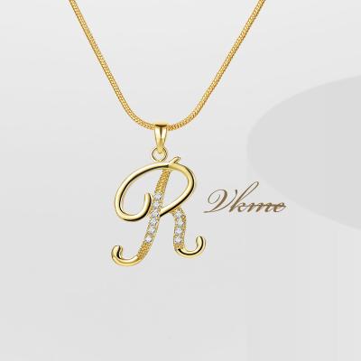 China VKME Original Zircon Zircon Diamond Alphabet Letter R Snake Charm TRENDY White Pendant Chain Necklaces For Women for sale