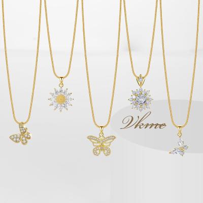 China FASHIONABLE VKME Lucky Flower Butterfly Necklace Snake Chain Necklace 18K Gold Plated Copper Zircon Pendant for sale