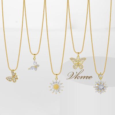 China VKME FASHIONABLE Popular 18K Flower Necklace Copper Gold Plated Butterfly Zircon Pendant Necklace For Women for sale