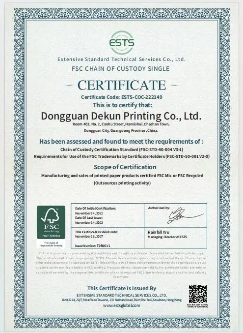 FSC - Dongguan Dekun Printing Co., Ltd.