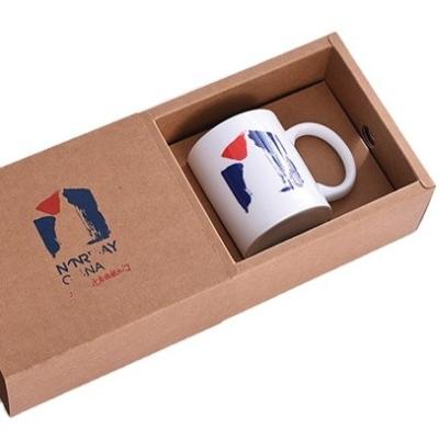 China Foldable Sliding Rectangle Kraft Corrugated Boxes Gift Coffee Mug Shipping Boxes With Drawer for sale