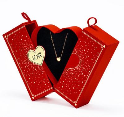 China Jewelry Storage Box Luxury Double Heart-Shaped Flower Box Necklace Ring Earrings Box for sale