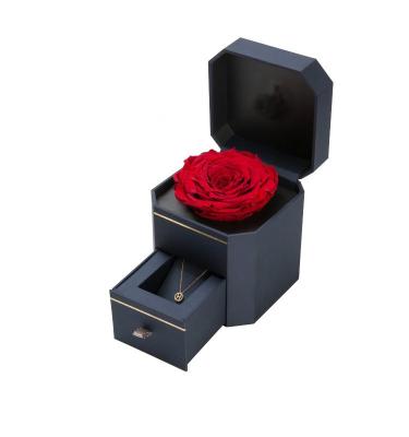 China Necklace Packaging Rose Flower Gift Box with Drawer and Round Rigid Boxes Design for sale