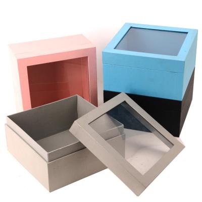 China Custom Print Rigid Boxes Luxury Square Colorful Paper Flower Gift Box With Clear Window for sale