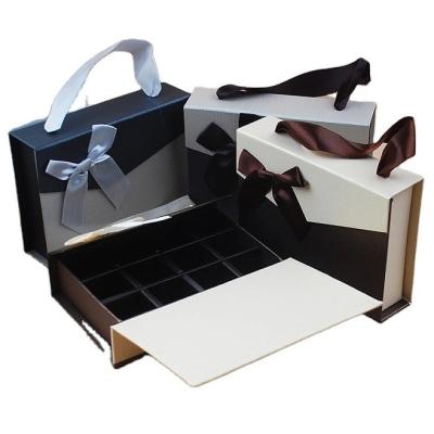 China Printing Handling Glossy Lamination Customized Portable Chocolate Gift Box with a Bow for sale