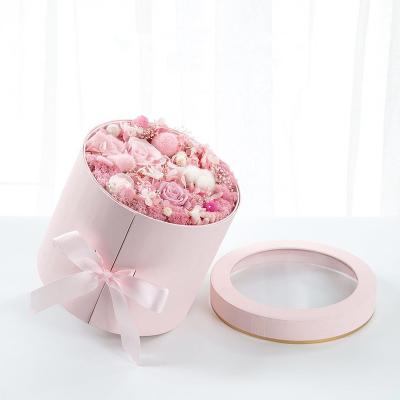 China Customized Logo Rose Flower Packaging 2 Layer Round Flower Box Cardboard Paper Box for sale