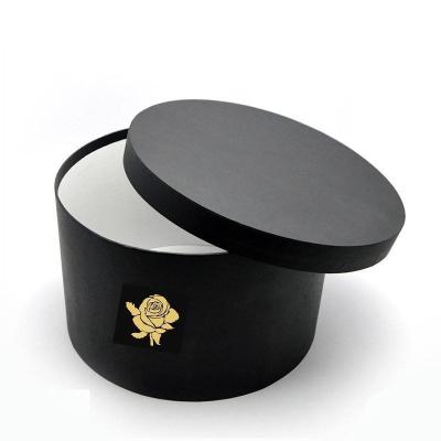 China Black Round Gift Box with Lids and Gold Stamping Logo Coated Paper Cardboard Material for sale