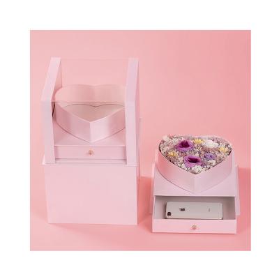 China Heart Shaped Transparent Cardboard Hamper Boxes Flower Bouquet Box With Drawer OEM for sale