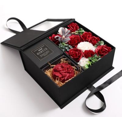 China Valentine'S Day Black Paperboard Cardboard Box For Red Roses Gift Soap Flower Bulk for sale