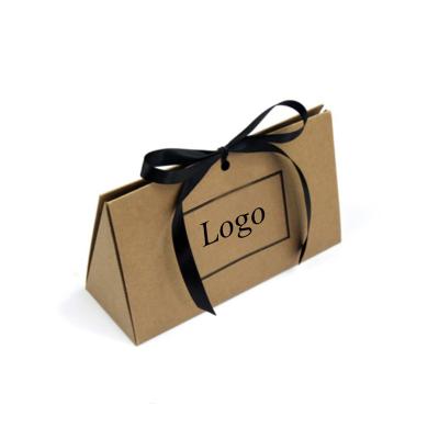 China Small Wedding Favor Box with Custom Gold Logo and Ribbon on Recycled Kraft Paper for sale