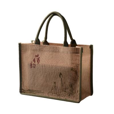 China Customized Picture Gifts Handled Reusable Expandable Expandable Folding Grocery Bag Hessian Burlap Sack Grocery Bag Cartoon Foldable for sale