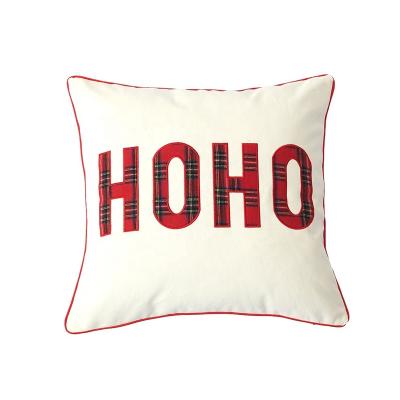 China Modern New Red Green Plaid Letter Embroidery Pillow Christmas Printed Home Fabric Cushion for Outdoor Furniture Park Hotel for sale