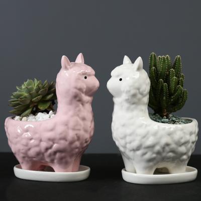 China Modern Cute Cartoon Alpaca Ceramic Flower Pot Plant Container Succulent Decoration For Home Office Garden for sale