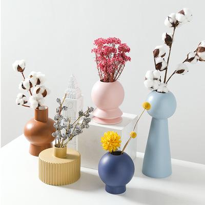 China Modern INS Morandi Nordic Style Ceramic Flower Pots Cylinder Pot For Home Furnishing Ceramic Decorative Vase for sale