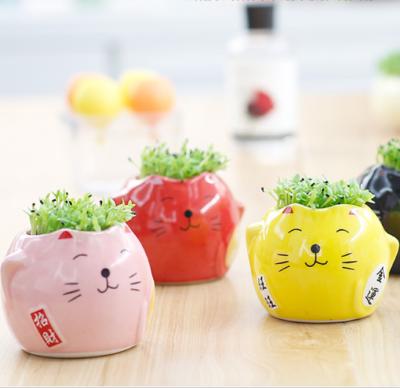 China Modern Cartoon Cat Flower Pot Retro Permeable Green Plant Pots Living Room Office Plastic Garden Decoration for sale