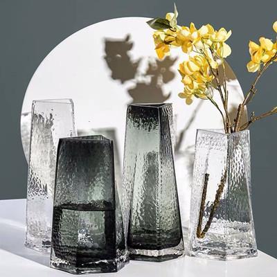 China Modern European Creative Pattern Flower CIA Hammer Glass Vase For Modern Living Room Decoration for sale